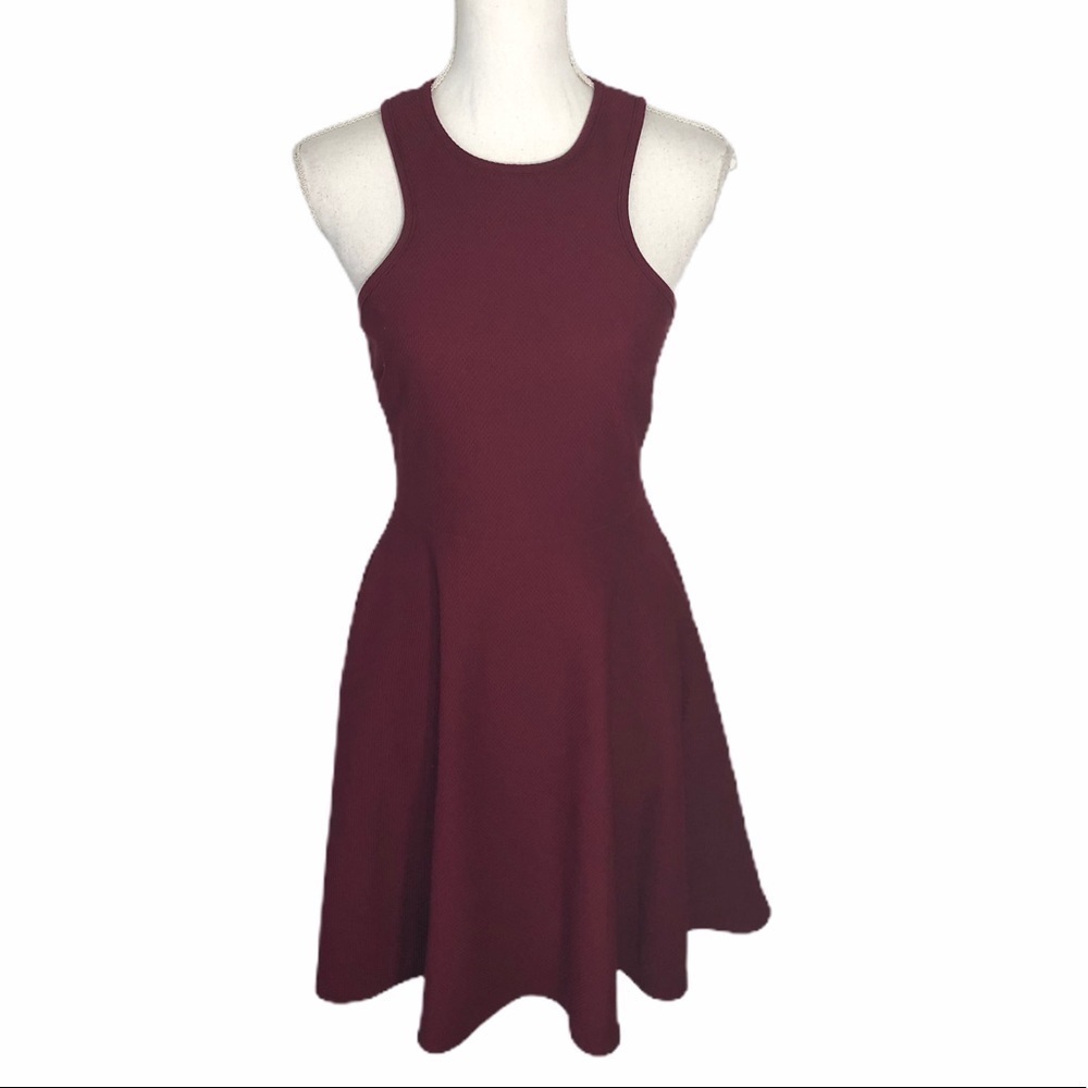 Lulu’s Red Wine Textured Waffle Fit & Flare Dress Small